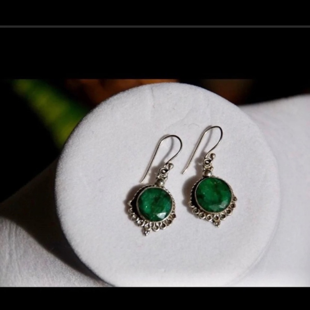 Emerald sterling Silver earrings